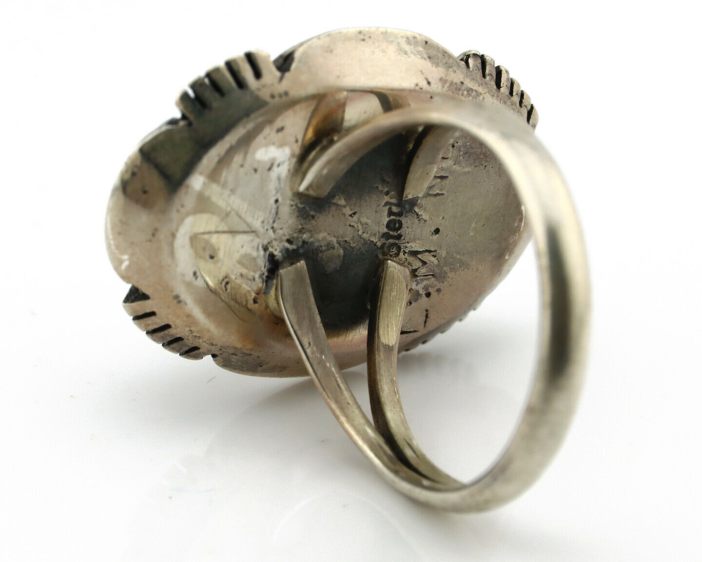 Navajo Ring .925 Silver Kingman Turquoise Artist Signed M Nez C80s