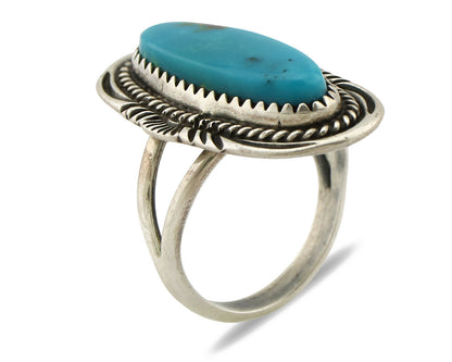 Navajo Ring .925 Silver Nevada Turquoise Native American Artist C.1980's