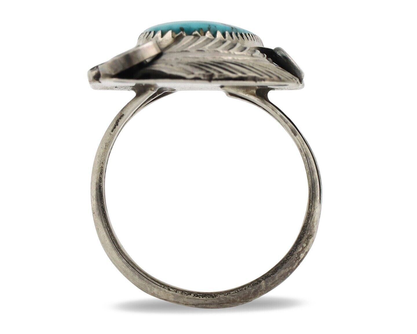 Navajo Inlay Band Ring 925 Silver Blue Morenci Turquoise Signed Justin Morris
