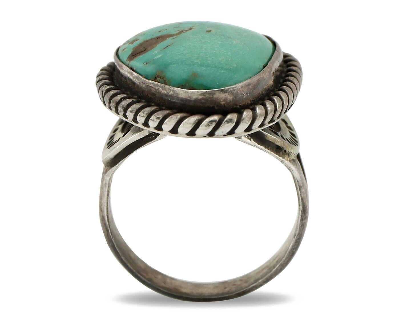 Navajo Handmade Ring 925 Silver Blue Turquoise Signed Native Artist C.80's