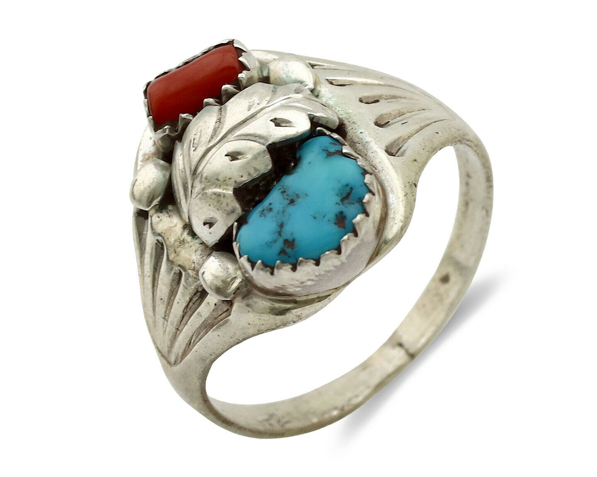 Navajo Ring .925 Silver Sleeping Beauty Turquoise Native Artist Signed C.1980's