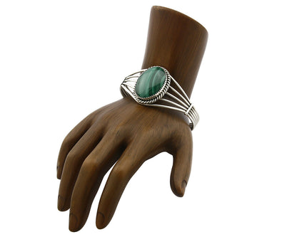 Women's Navajo Bracelet .925 Silver Natural Mined Malachite Native American C90s