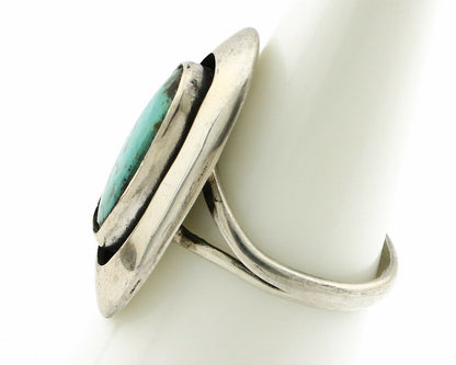 Navajo Shadow Box Ring .925 Silver Kingman Turquoise Signed M Montoya C80s