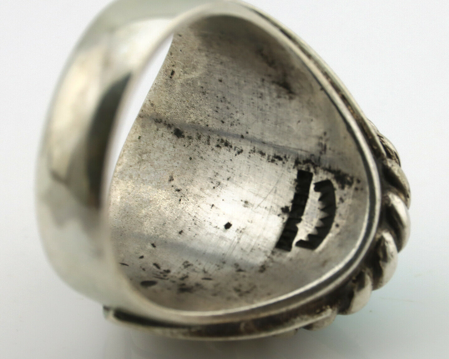 Navajo Ring .925 Silver Green Turquoise Artist Signed Apache Manufacturing C80s