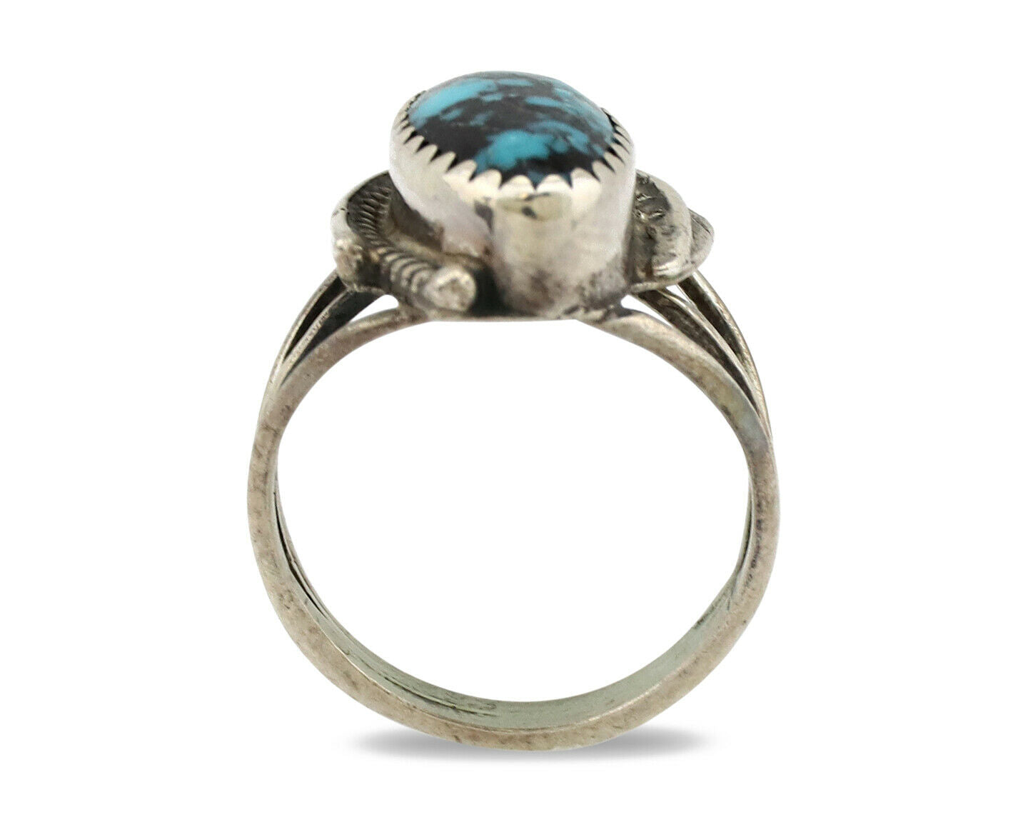 Navajo Ring .925 Silver Spiderweb Turquoise Artist Signed S King C.1980's