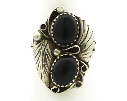 Navajo Ring 925 Silver Natural Mined Onyx Artist Signed T Thomas C.80's