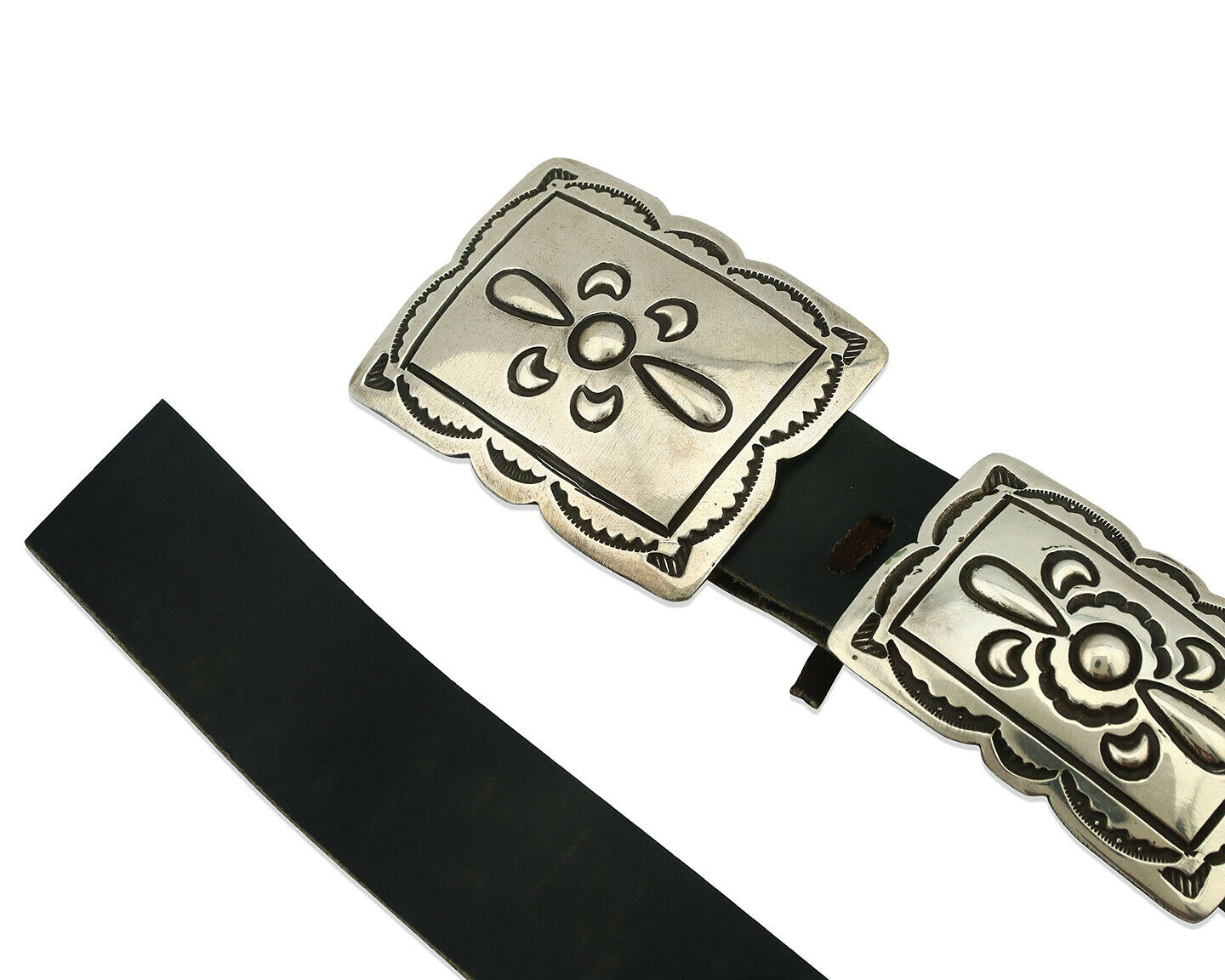 Navajo Concho Belt .925 Silver Hand Stamped Signed Native American C.80's
