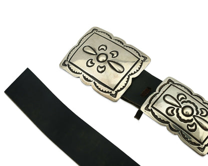 Navajo Concho Belt .925 Silver Hand Stamped Signed Native American C.80's