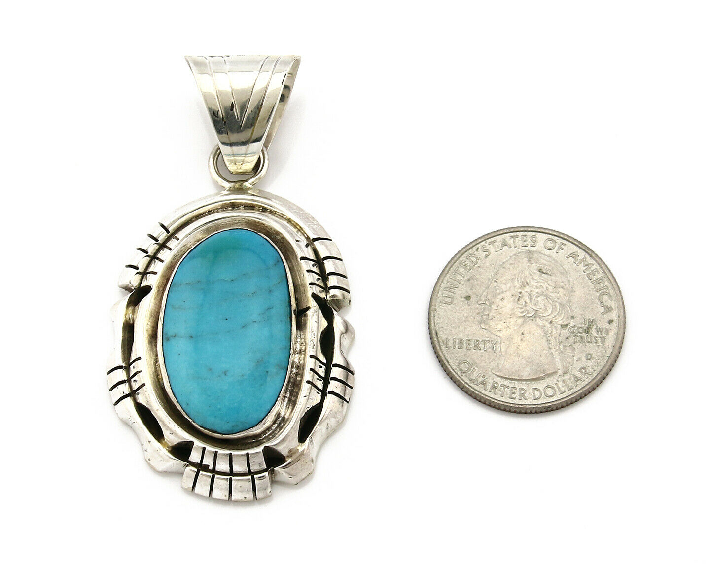 Navajo Pendant .925 Silver Blue Turquoise Signed Artist FT C.80's