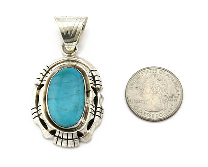 Navajo Pendant .925 Silver Blue Turquoise Signed Artist FT C.80's