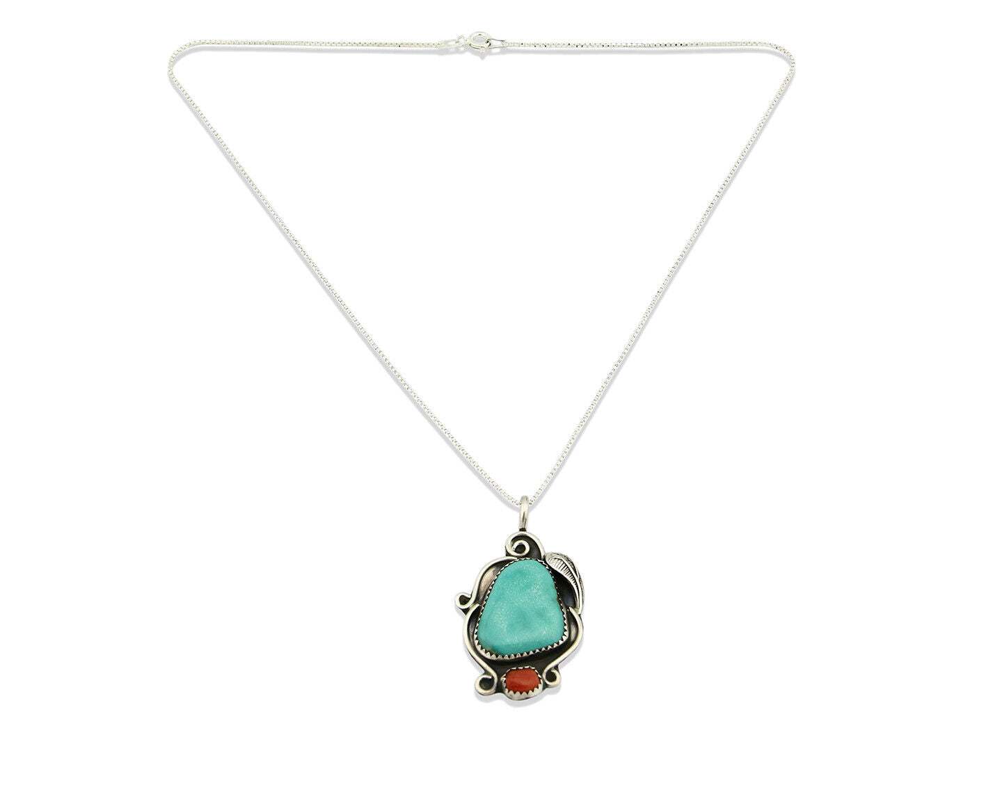 Navajo Necklace .925 Silver Morenci Turquoise Artist Native C.80's