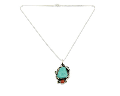 Navajo Necklace .925 Silver Morenci Turquoise Artist Native C.80's