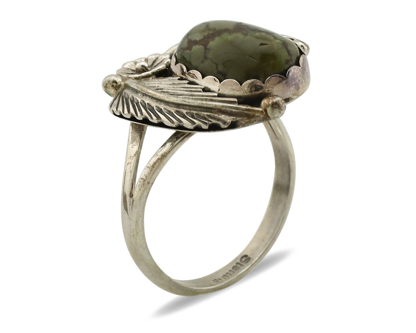 Navajo Ring .925 Silver Spiderweb Turquoise Native American Artist C.1980's