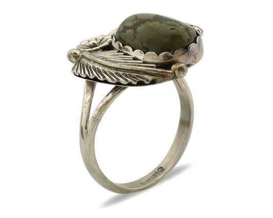Navajo Ring .925 Silver Spiderweb Turquoise Native American Artist C.1980's