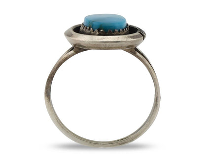 Navajo Ring 925 Silver Blue Gem Turquoise Native American Artist C.80's