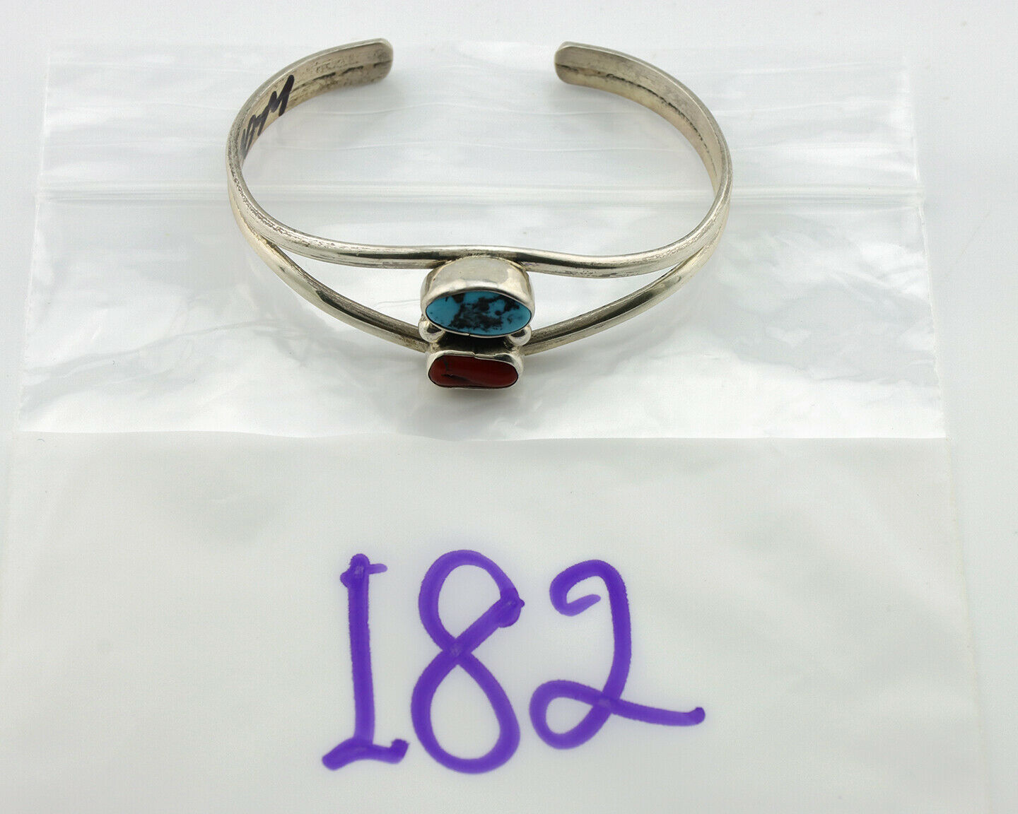 Navajo Bracelet .925 Silver Coral & Turquoise Native American Artist C.90's