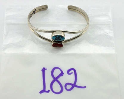 Navajo Bracelet .925 Silver Coral & Turquoise Native American Artist C.90's