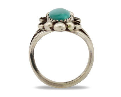 Navajo Ring .925 Silver Natural Turquoise Native American Artist C.1980's