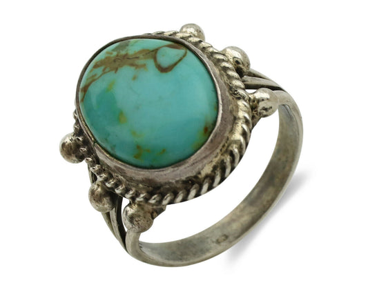 Navajo Ring .925 Silver Kingman Turquoise Artist Signed MC C.1980's