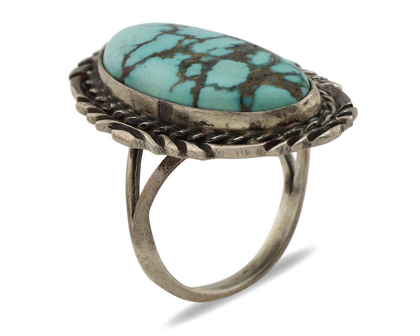 Navajo Ring 925 Silver Blue Spiderweb Artist Signed Billy Eagle C.80s