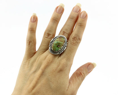 Navajo Ring .925 Silver Natural Uncolored Green Turquoise Signed Apache C.80's