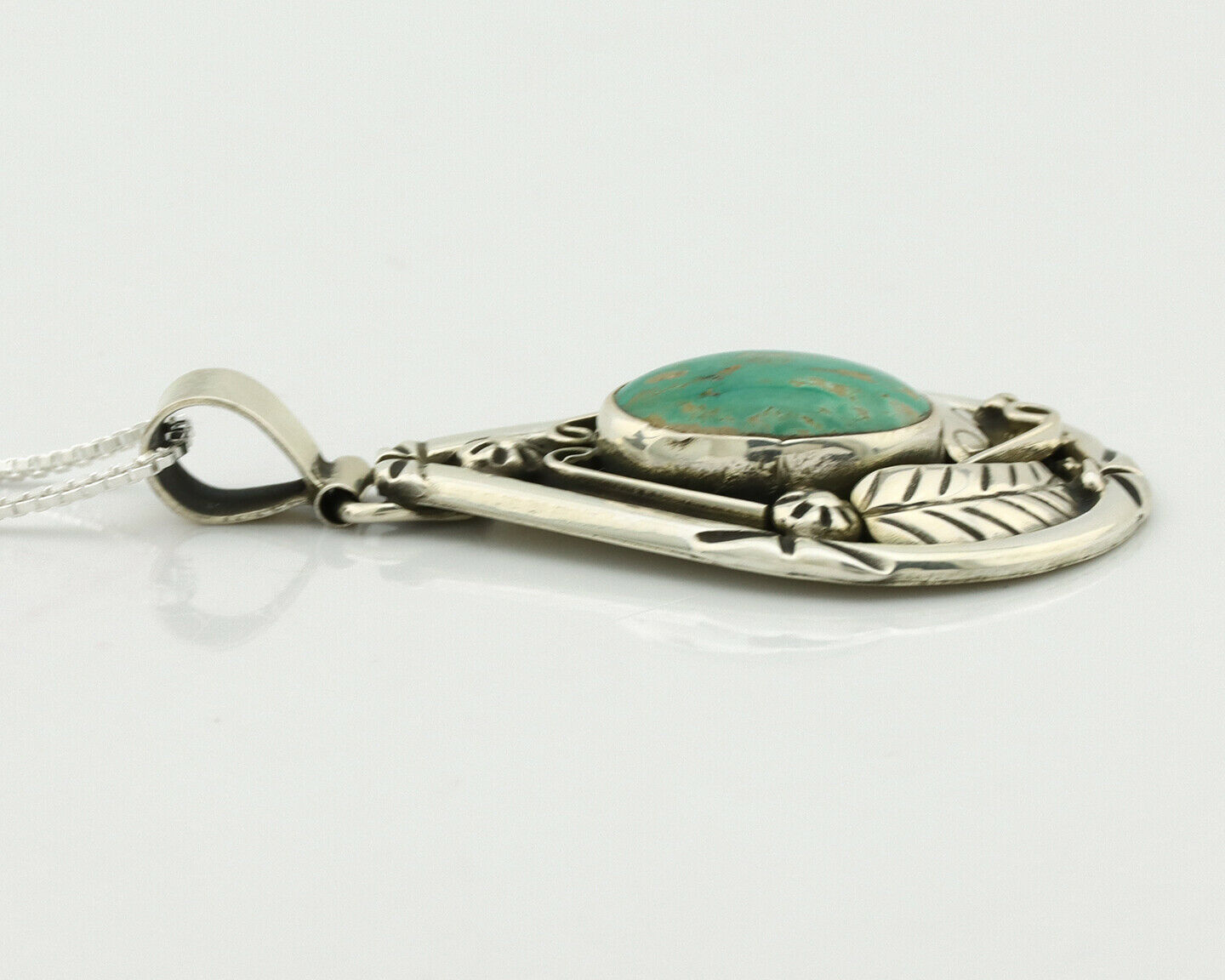 Navajo Necklace .925 Silver Kingman Turquoise Signed Tepee C.1980's