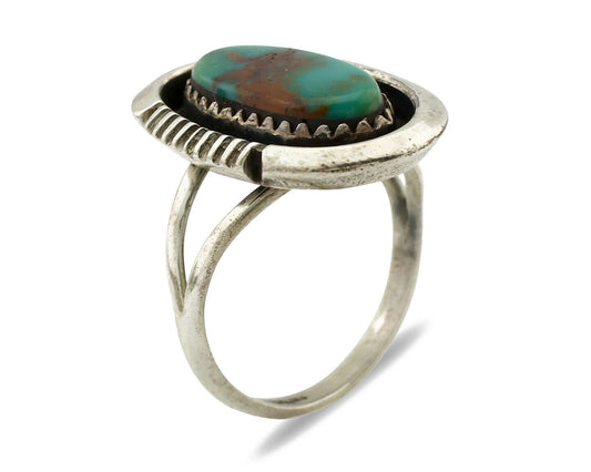 Navajo Ring .925 Silver Nevada Turquoise Native American Artist C.1980's