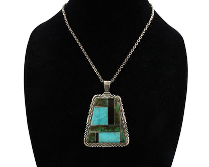 Navajo Necklace 925 Silver Turquoise & Onyx Artist Signed LTB C.80's