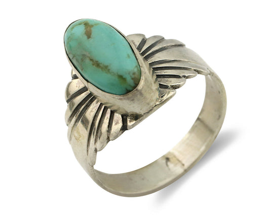Navajo Ring .925 Silver Kingman Turquoise Artist Signed Apache C.80's