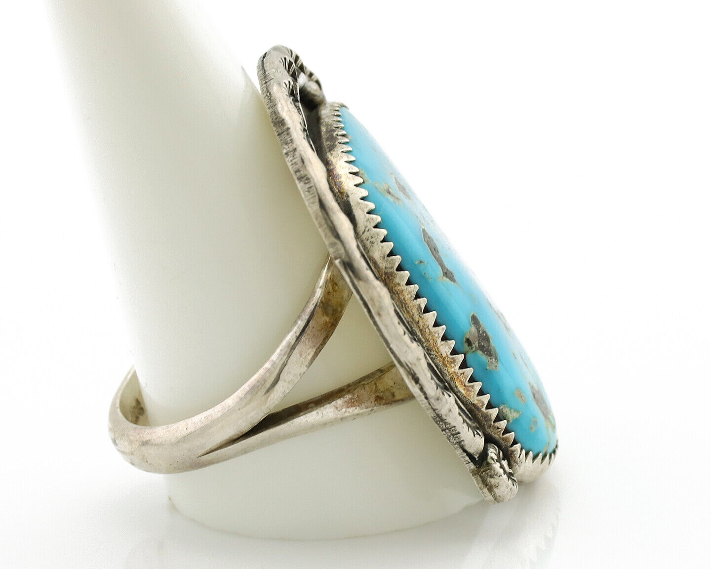 Navajo Horse Shoe Ring 925 Silver Bisbee Turquoise Native Artist C.80's