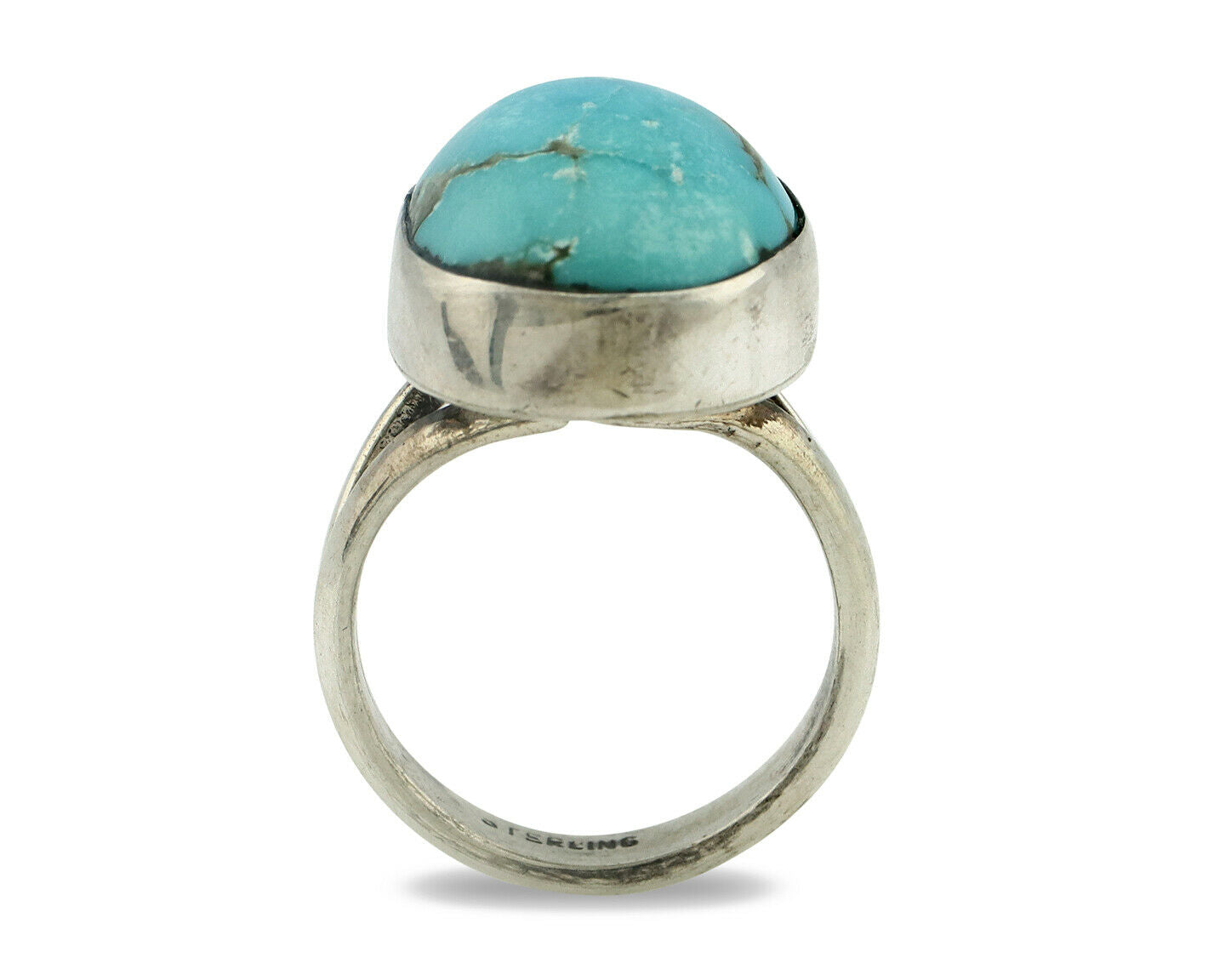 Navajo Ring .925 Silver Natural Blue Turquoise Signed Apache C.80's