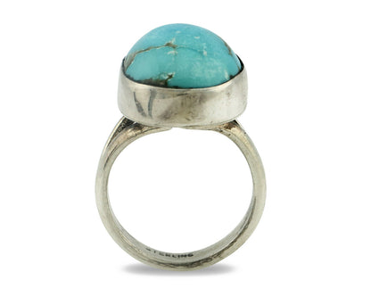 Navajo Ring .925 Silver Natural Blue Turquoise Signed Apache C.80's