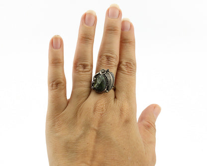 Navajo Ring .925 Silver Spiderweb Turquoise Native American Artist C.1980s