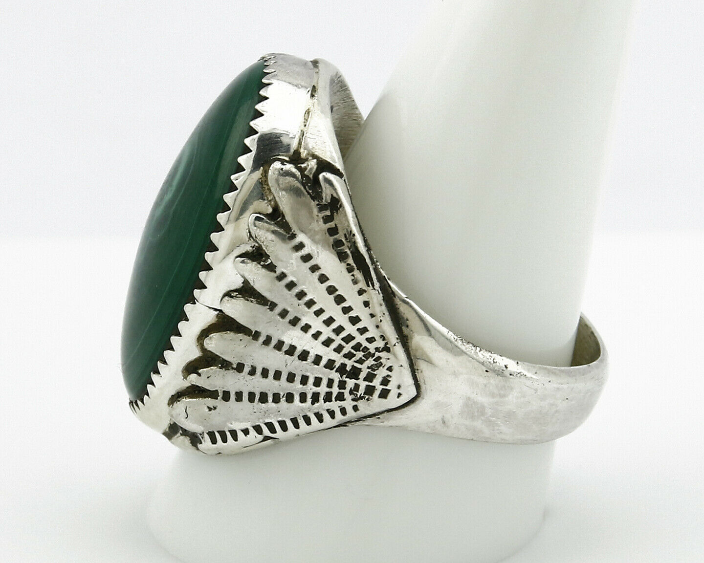 Navajo Ring .925 Silver Natural Malachite Signed Artist P Handmade C.80's