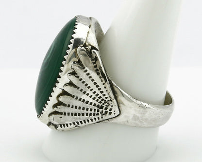 Navajo Ring .925 Silver Natural Malachite Signed Artist P Handmade C.80's