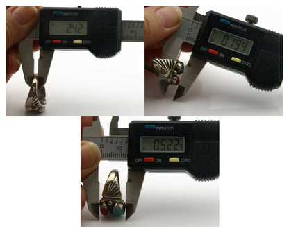 Zuni Ring .925 Silver Natural Turquoise & Coral Native American Artist C.1980's