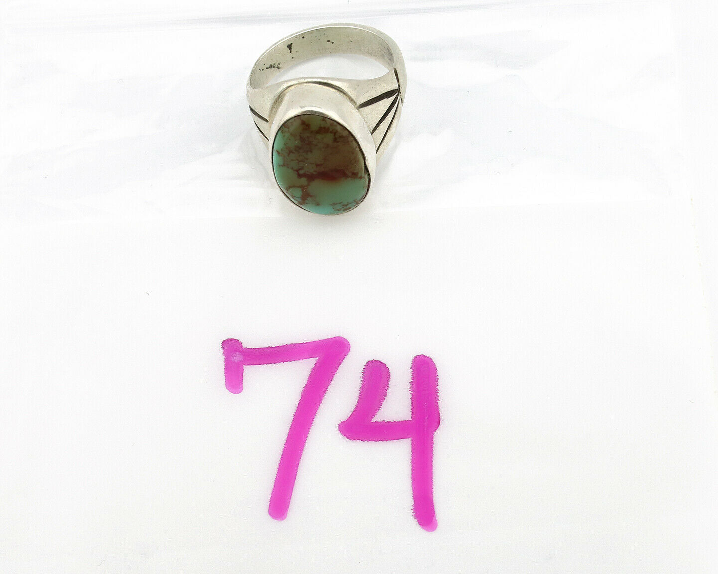 Navajo Ring .925 Silver Green Turquoise Native American Artist C.80's