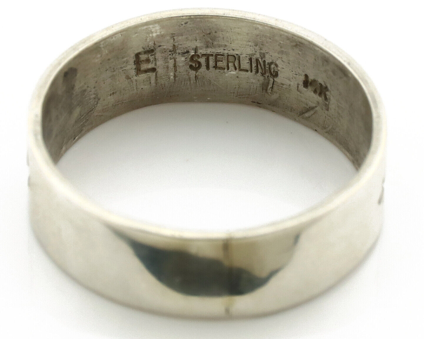 Navajo Ring 925 Silver & Solid 14k Yellow Gold Artist Signed E Hand Stamped C80s