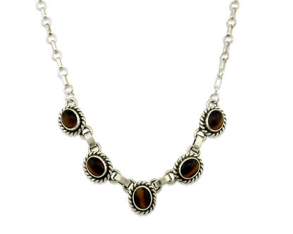 Navajo Necklace .925 Silver Tiger Eye Sapphire Native American Artist C.80's