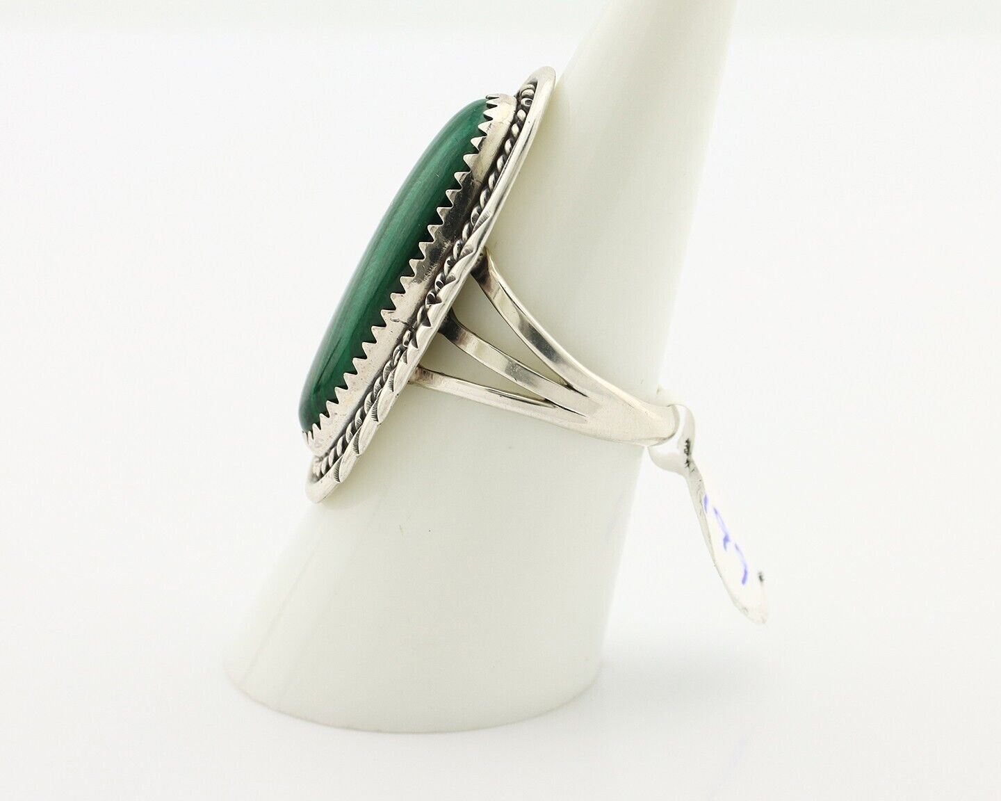 Navajo Ring .925 Silver Malachite Hand Stamped Signed William Denetdale C.80's