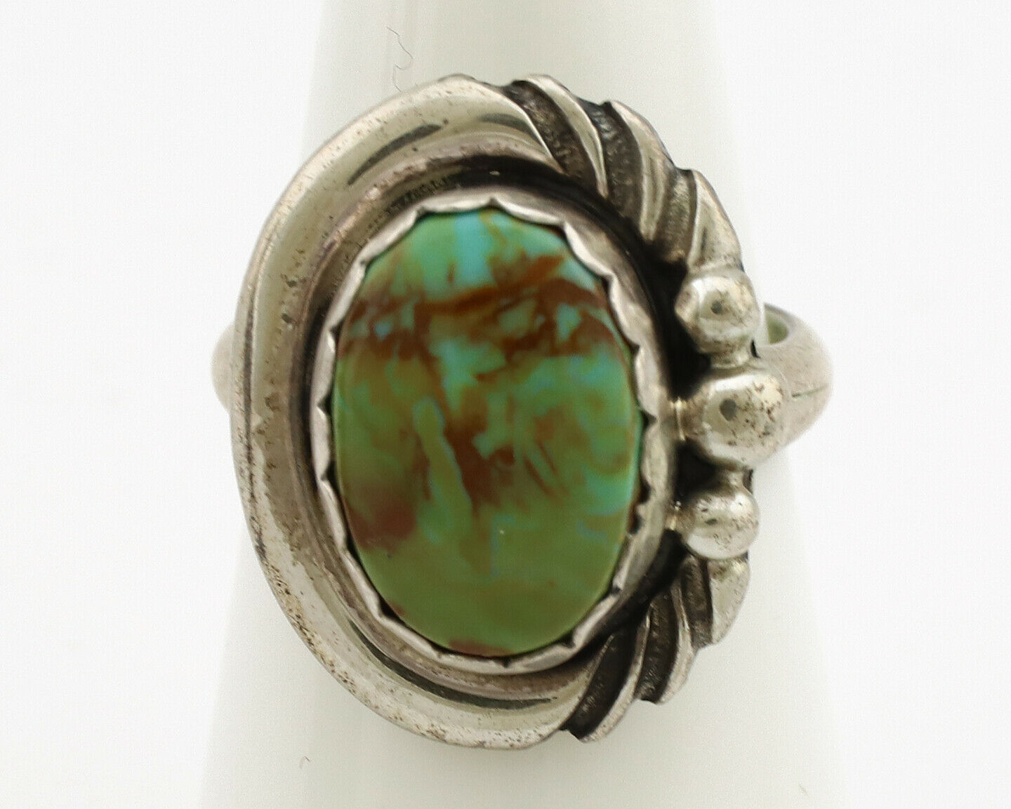 Navajo Ring .925 Silver Kingman Turquoise Native American Artist C.1980's