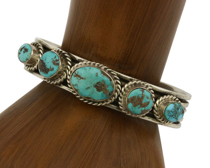 Navajo Bracelet .925 Silver Morenci Turquoise Cuff Artist Signed PC C.80's