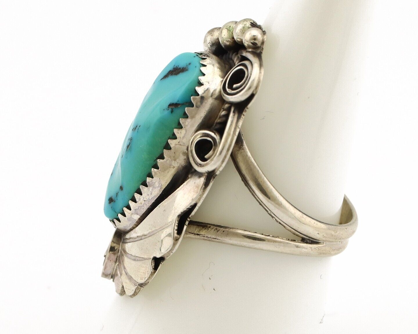 Navajo Inlay Band Ring 925 Silver Sleeping B Turquoise Signed Justin Morris C80s