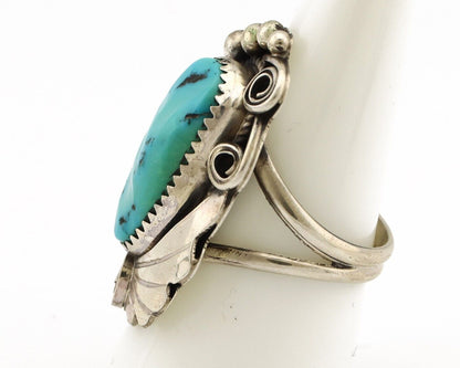 Navajo Inlay Band Ring 925 Silver Sleeping B Turquoise Signed Justin Morris C80s