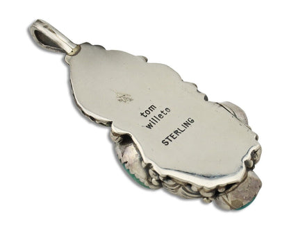 Navajo Pendant 925 Silver Natural Mined High Grade Turquoise Signed Tom Willeto