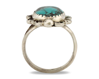 Navajo Ring .925 Silver Sleeping Beauty Turquoise Artist Signed TALHAT C.80's