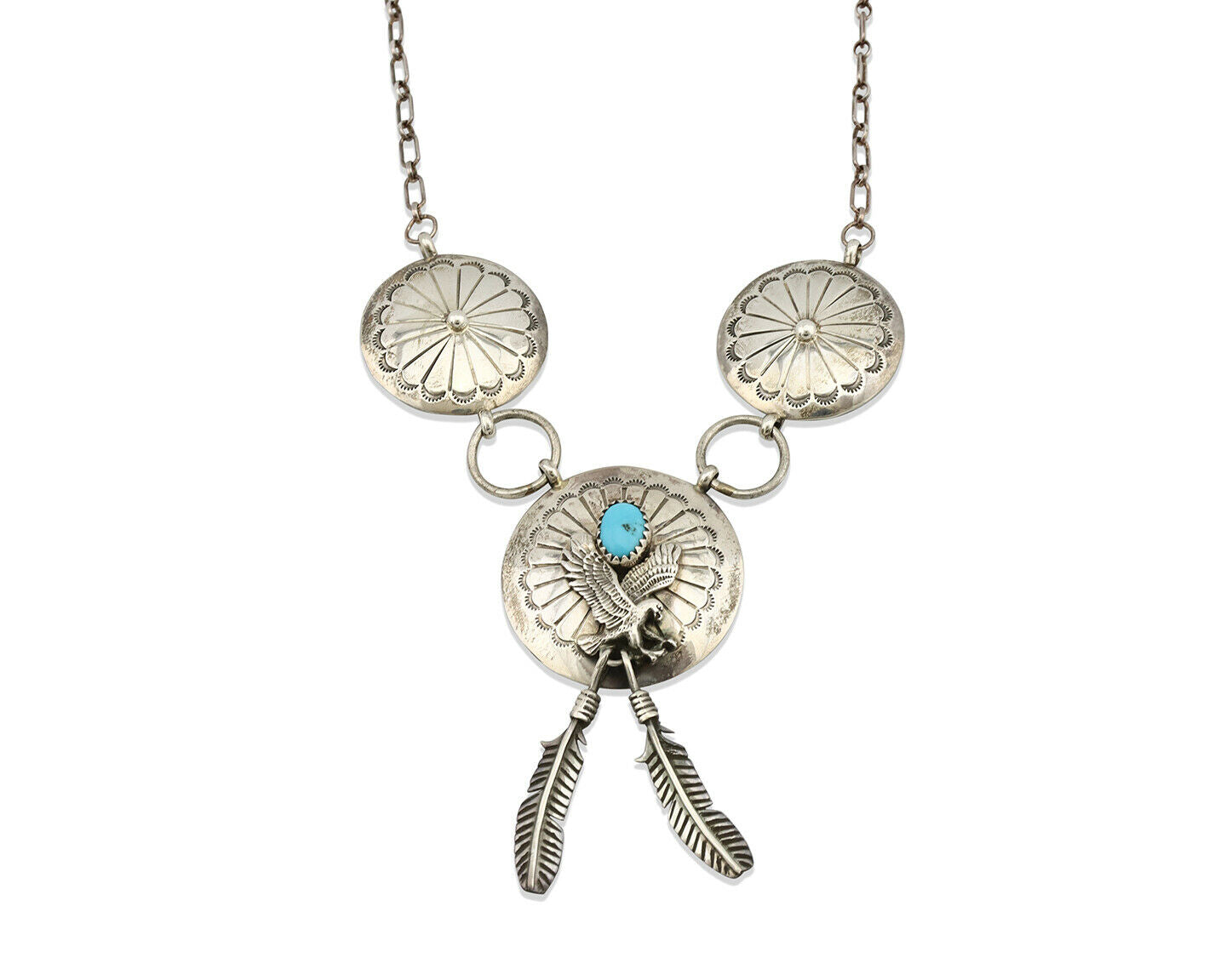 Navajo Necklace .925 Silver Sleeping Beauty Turquoise Signed A Payton C.80's