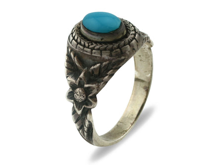 Navajo Ring .925 Silver Natural Blue Turquoise Native American Artist C.80's
