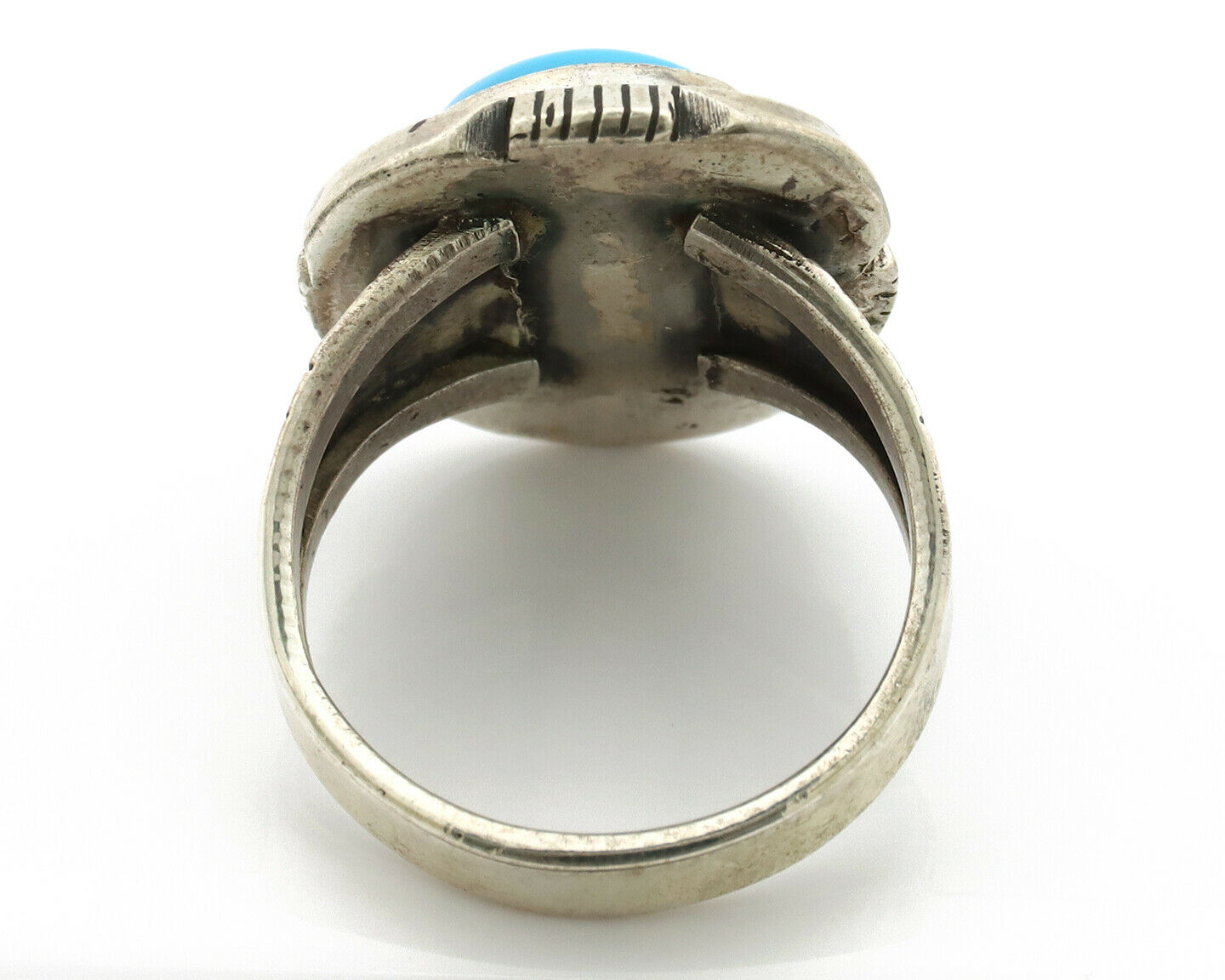 Navajo Ring .925 Silver Blue Gem Turquoise Native American Artist C.80's