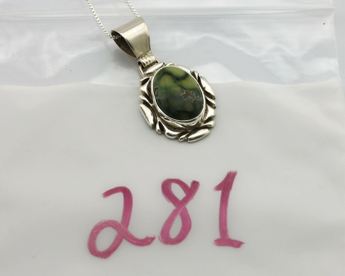 Navajo Necklace .925 Silver Damele Variscite Signed Sun C.1980's